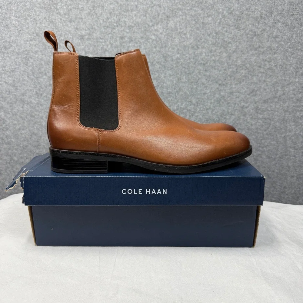 Cole Haan Grand Plus Dress Chelsea Boots Mens 13 British Tan Leather C37859
